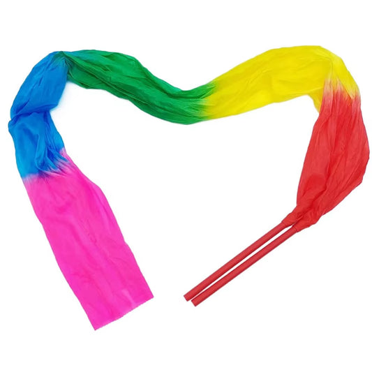 1.5M/2M Dance Streamer Gymnastics Dance Ribbons Belly Dance Real Silk Ribbon Throw Streamer with Rod