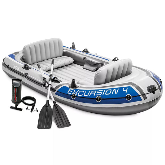 Intex Excursion Inflatable Water Fishing River Boat Raft Set with Oars